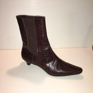 Talbots Brown Croco Kitten Heel Leather Bootie